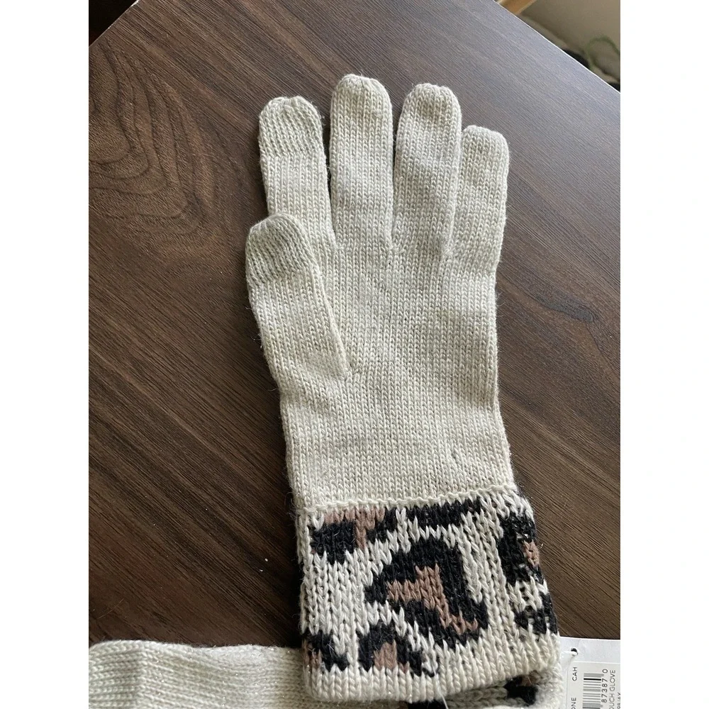 Coach Ocelot Touch Glove Knit Angora Beige Tan One Size Cheetah Print READ